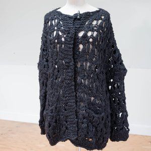 Large-Loop Knit Black Sweater by Benetton